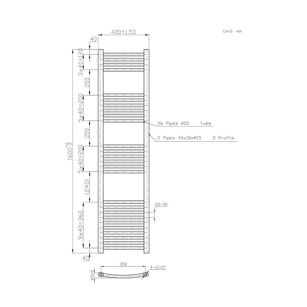 Gela - Curved heated towel rail anthracite