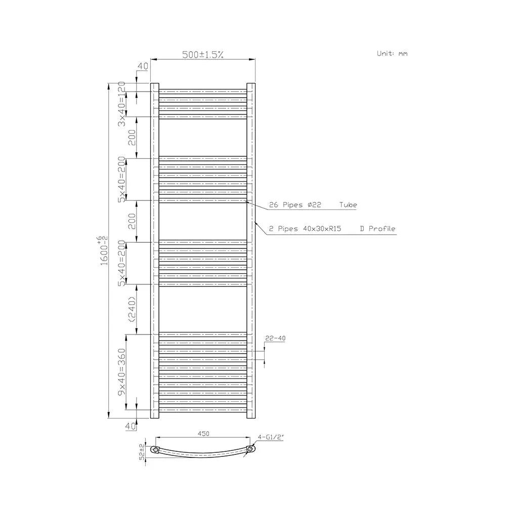 Gela - Curved heated towel rail anthracite