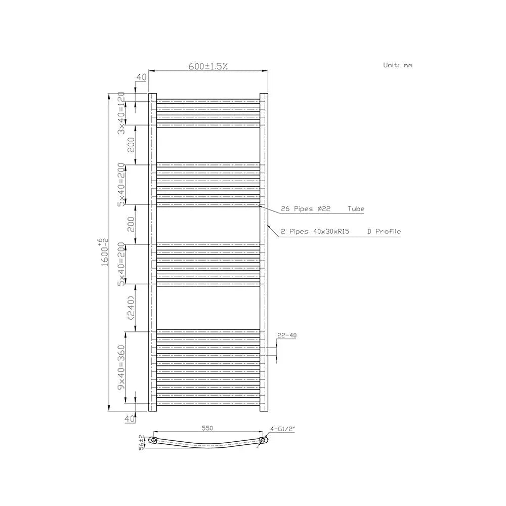 Gela - Curved heated towel rail anthracite