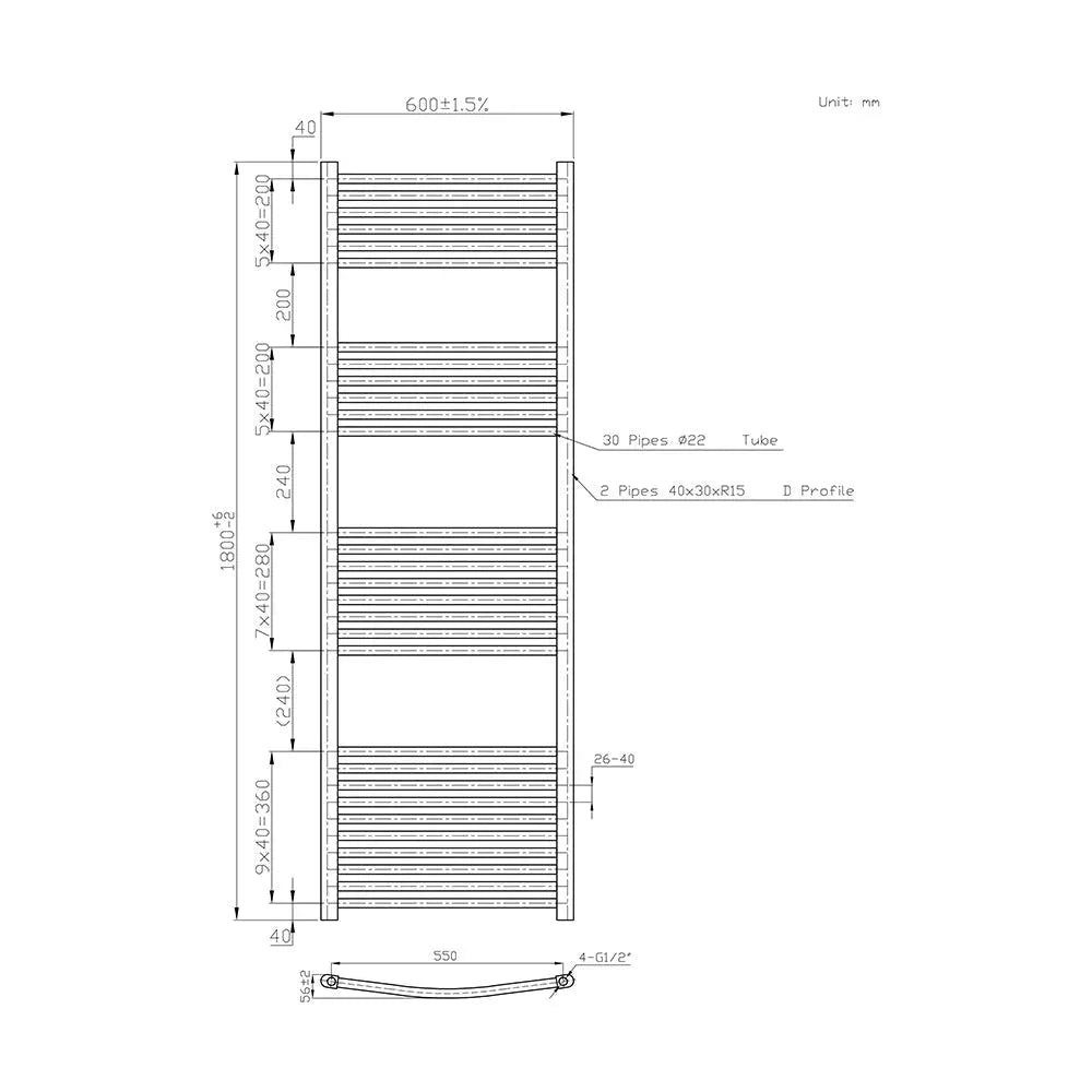 Gela - Curved heated towel rail anthracite