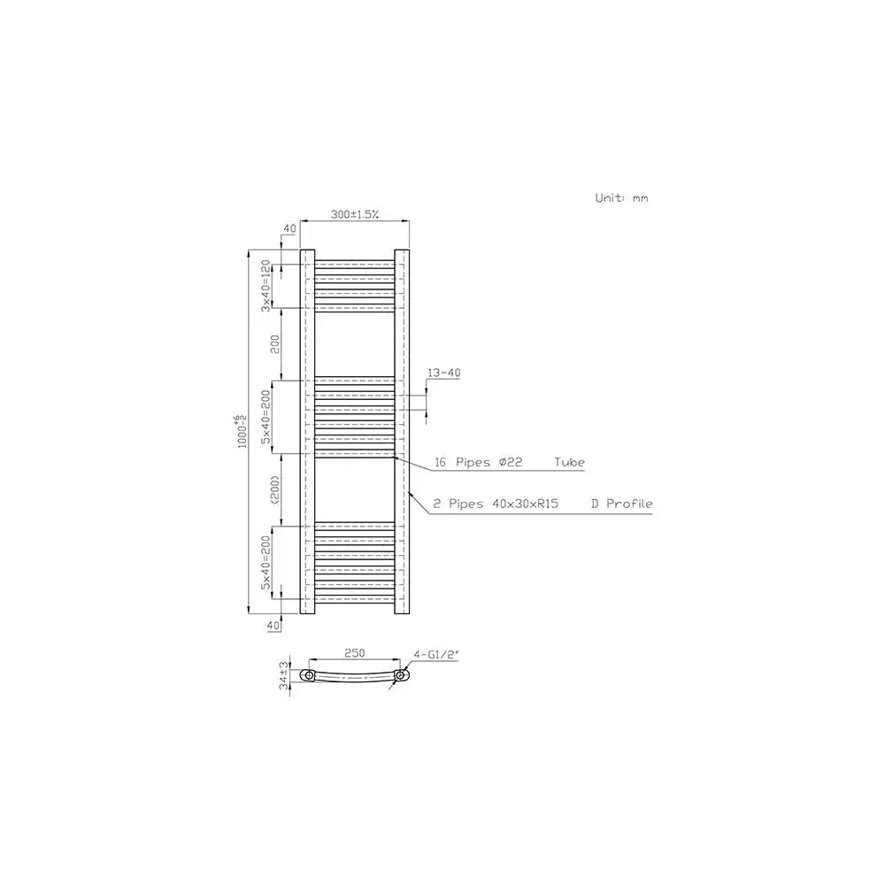 Gela - Curved heated towel rail black