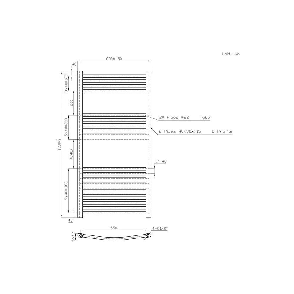 Gela - Curved heated towel rail black