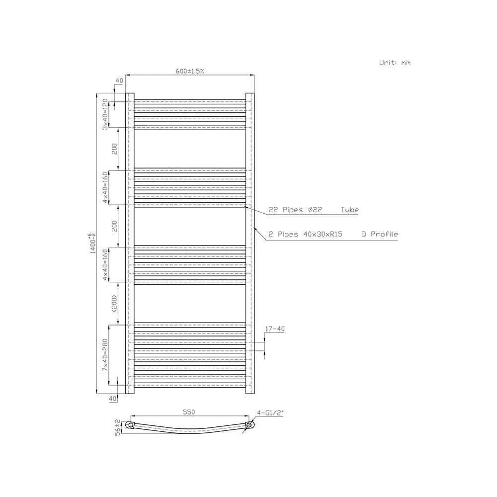 Gela - Curved heated towel rail black