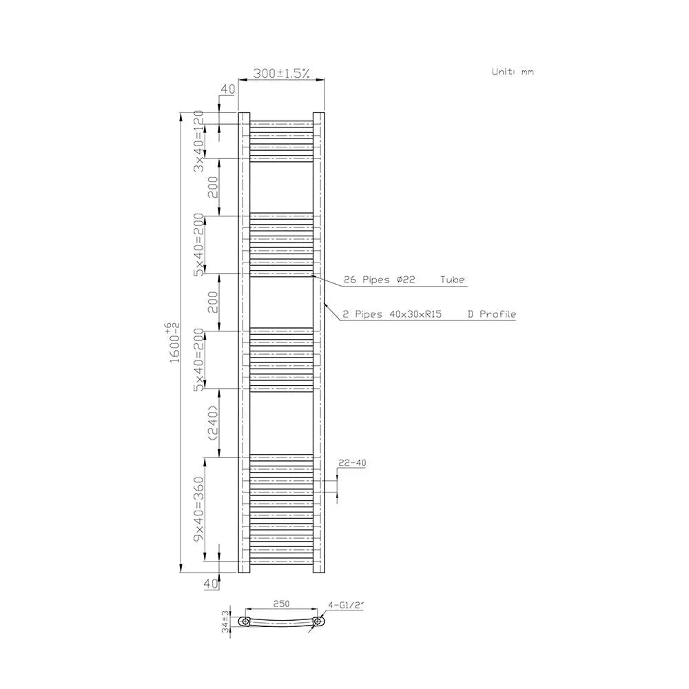 Gela - Curved heated towel rail black