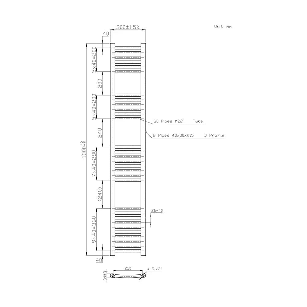 Gela - Curved heated towel rail black