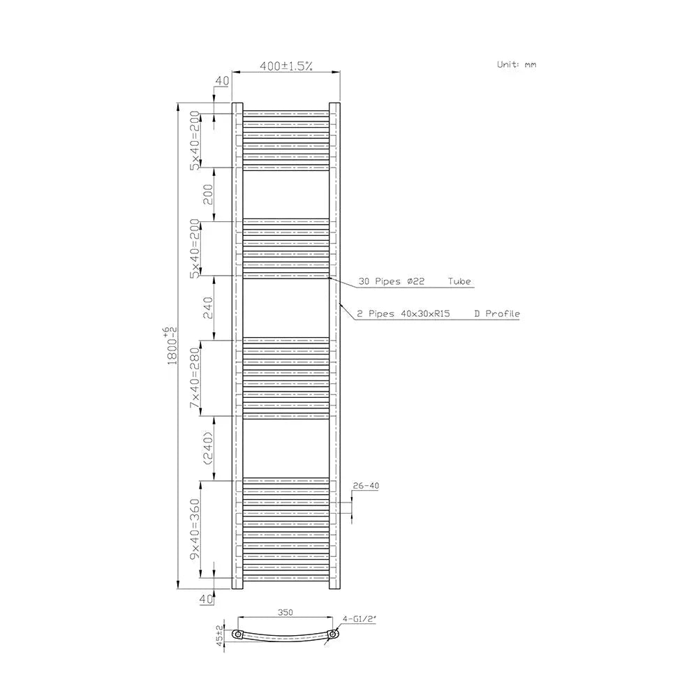 Gela - Curved heated towel rail black