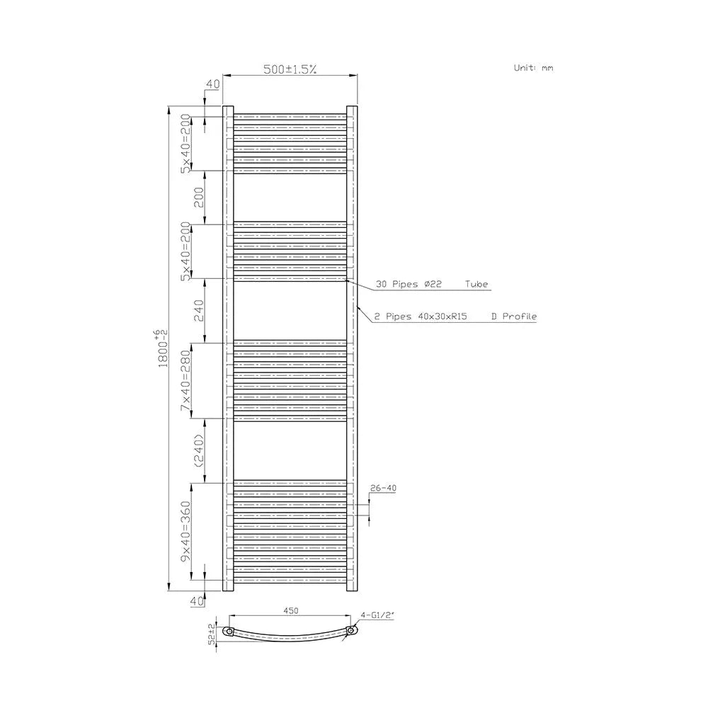 Gela - Curved heated towel rail black