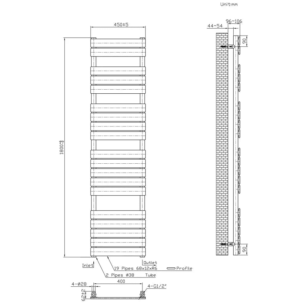 Rapallo - Flat panel heated towel rail black