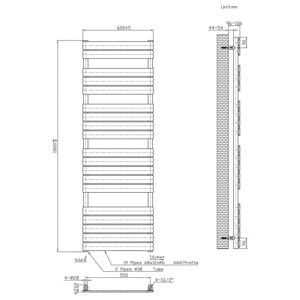 Rapallo - Flat panel heated towel rail black