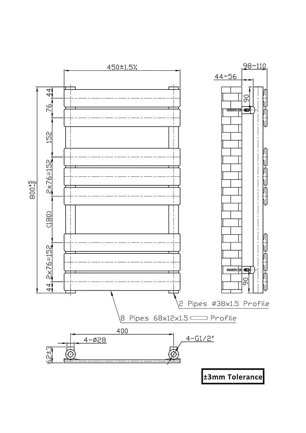 Rapallo - Flat panel heated towel rail black