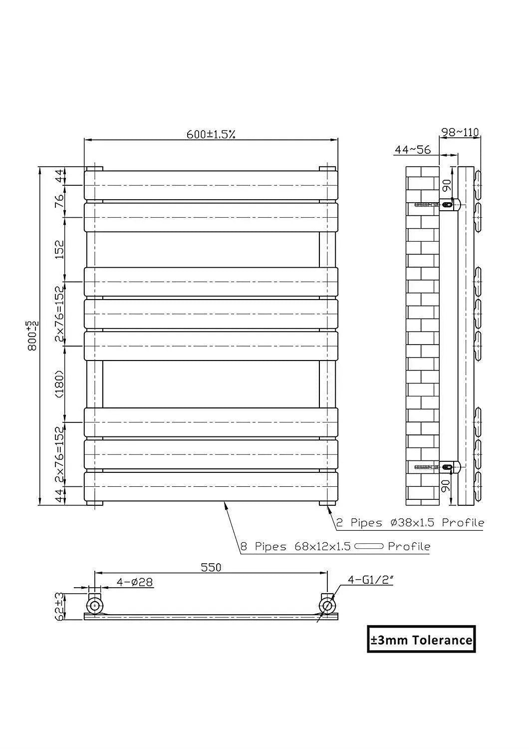 Rapallo - Flat panel heated towel rail black