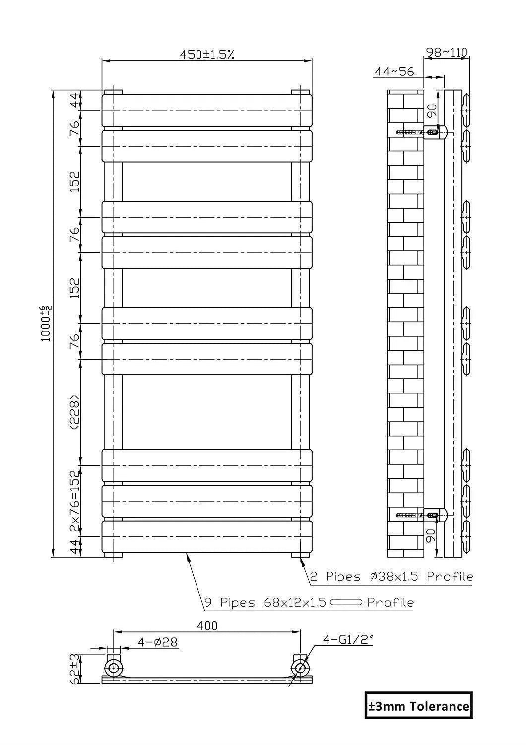 Rapallo - Flat panel heated towel rail black