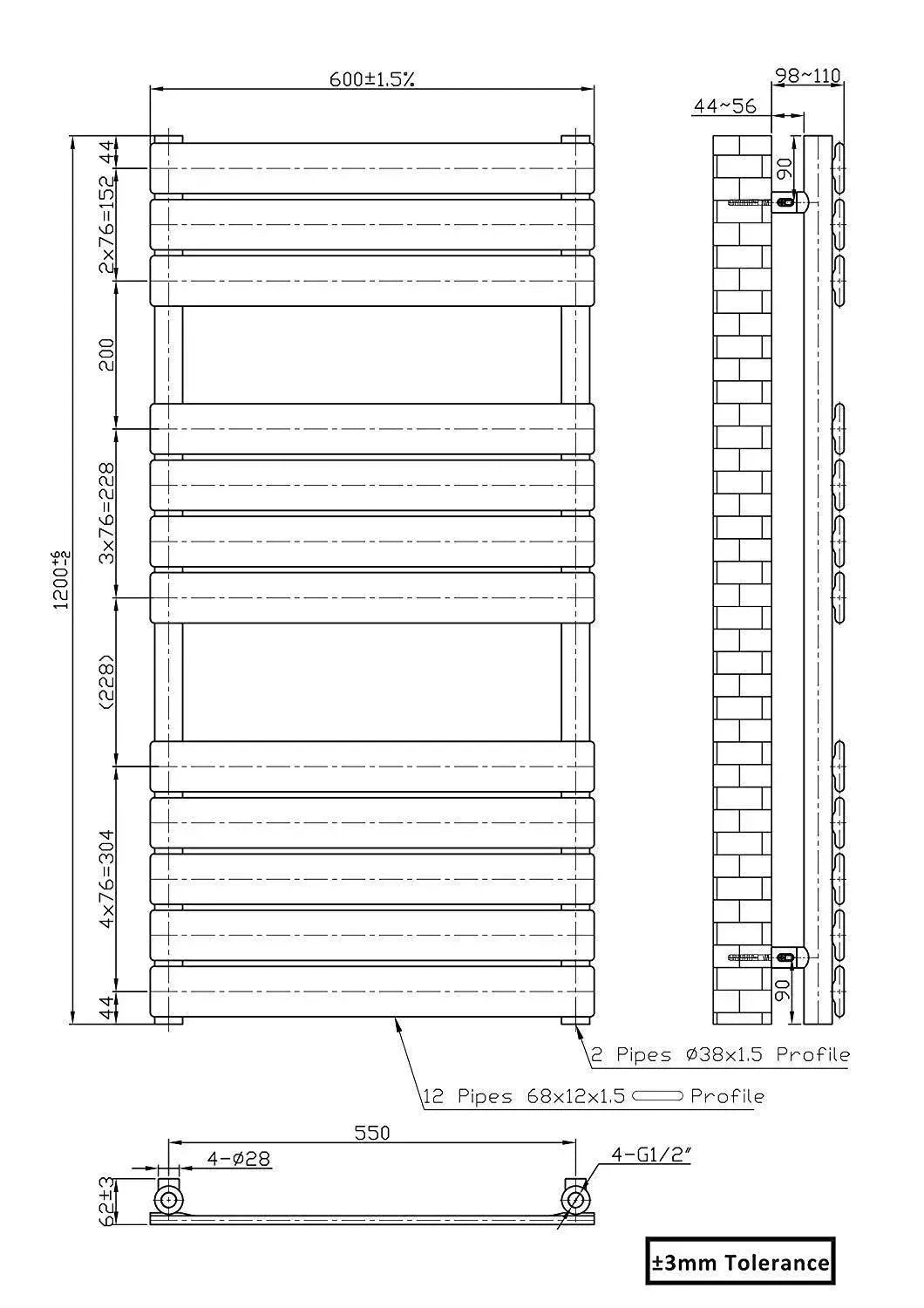 Rapallo - Flat panel heated towel rail black