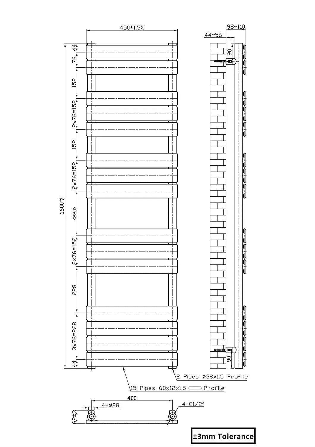 Rapallo - Flat panel heated towel rail black