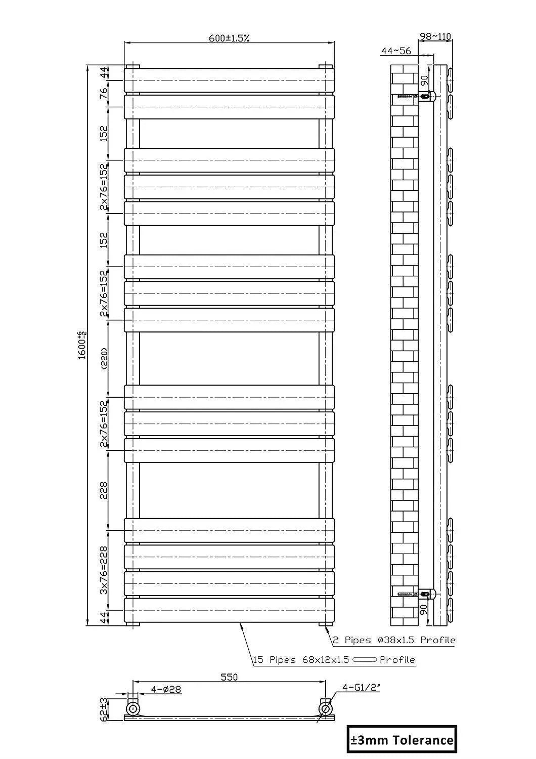 Rapallo - Flat panel heated towel rail black