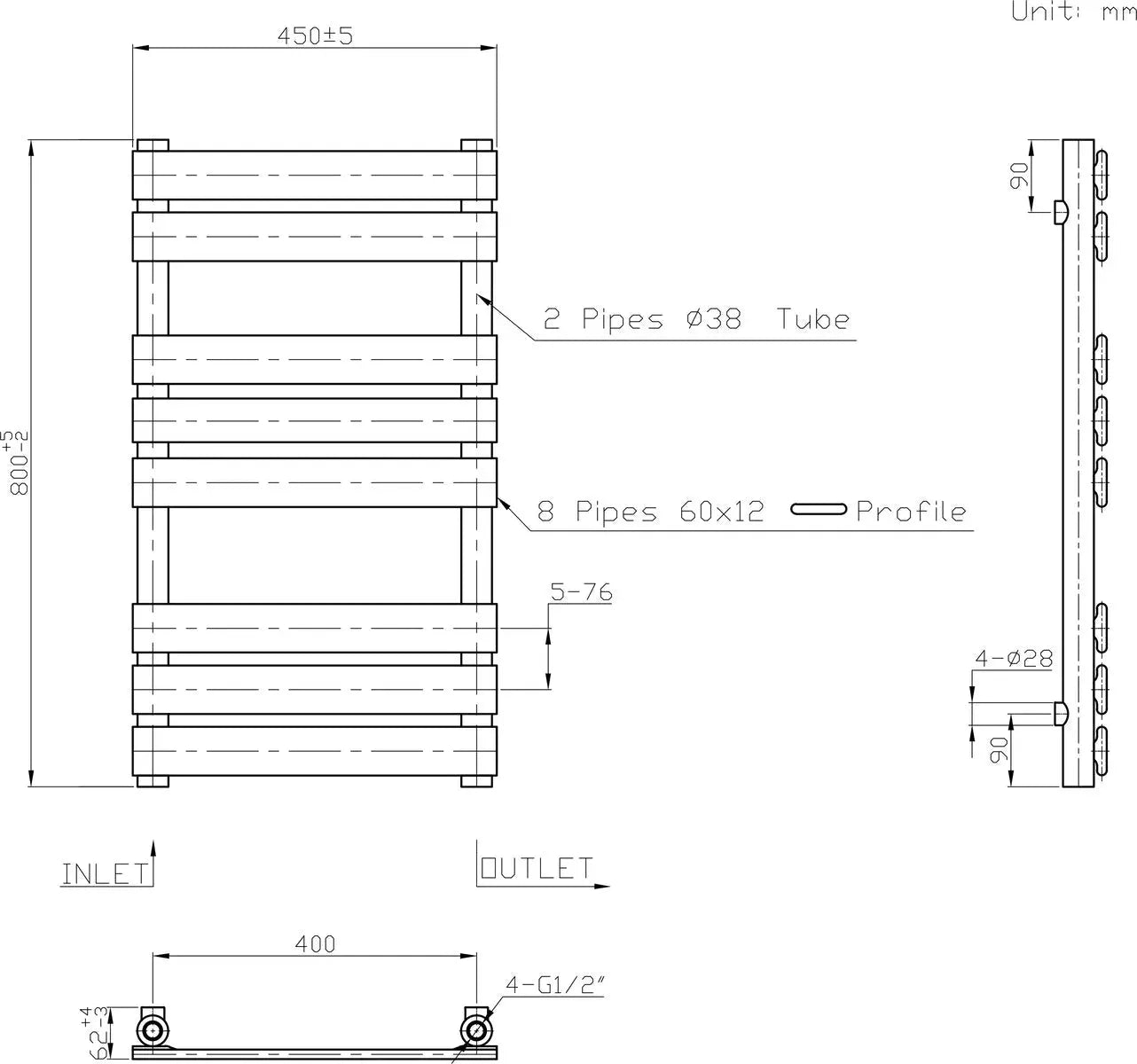 Rapallo - Flat panel heated towel rail chrome