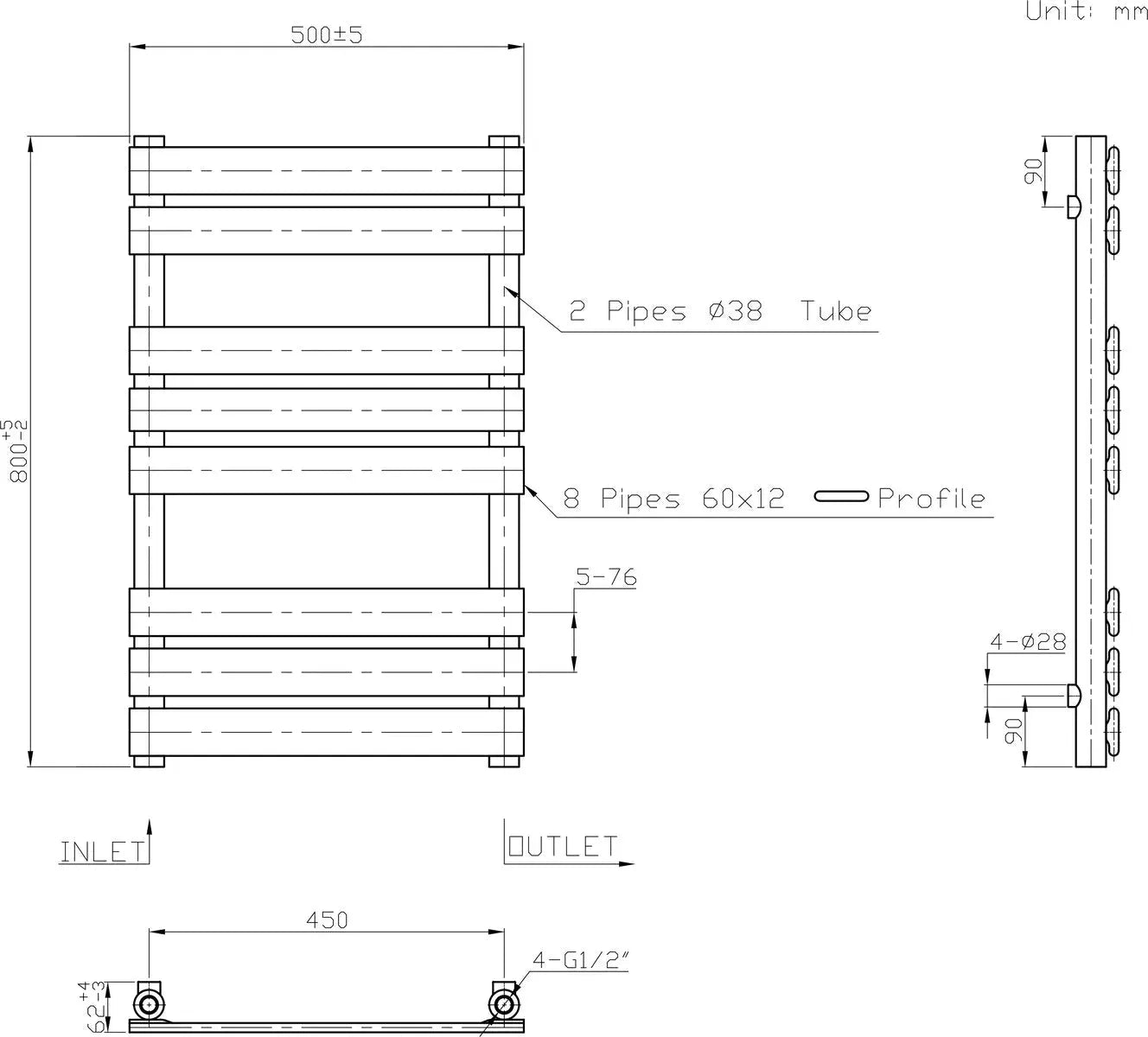 Rapallo - Flat panel heated towel rail chrome