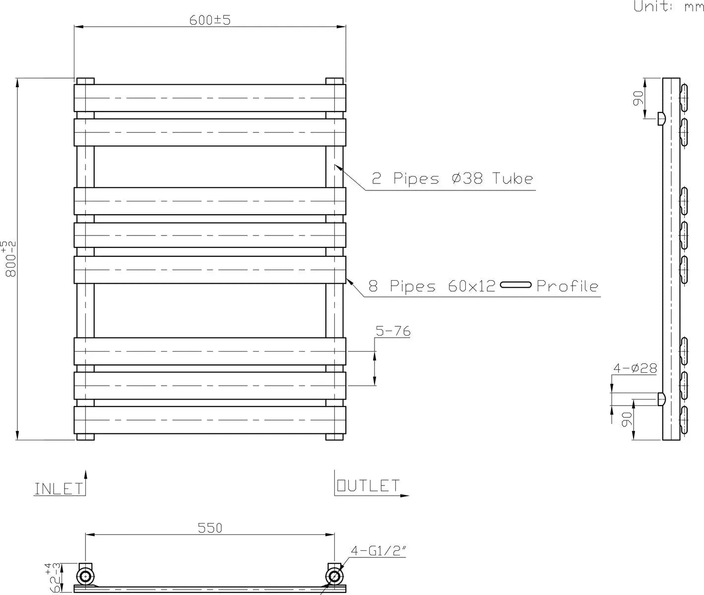 Rapallo - Flat panel heated towel rail chrome