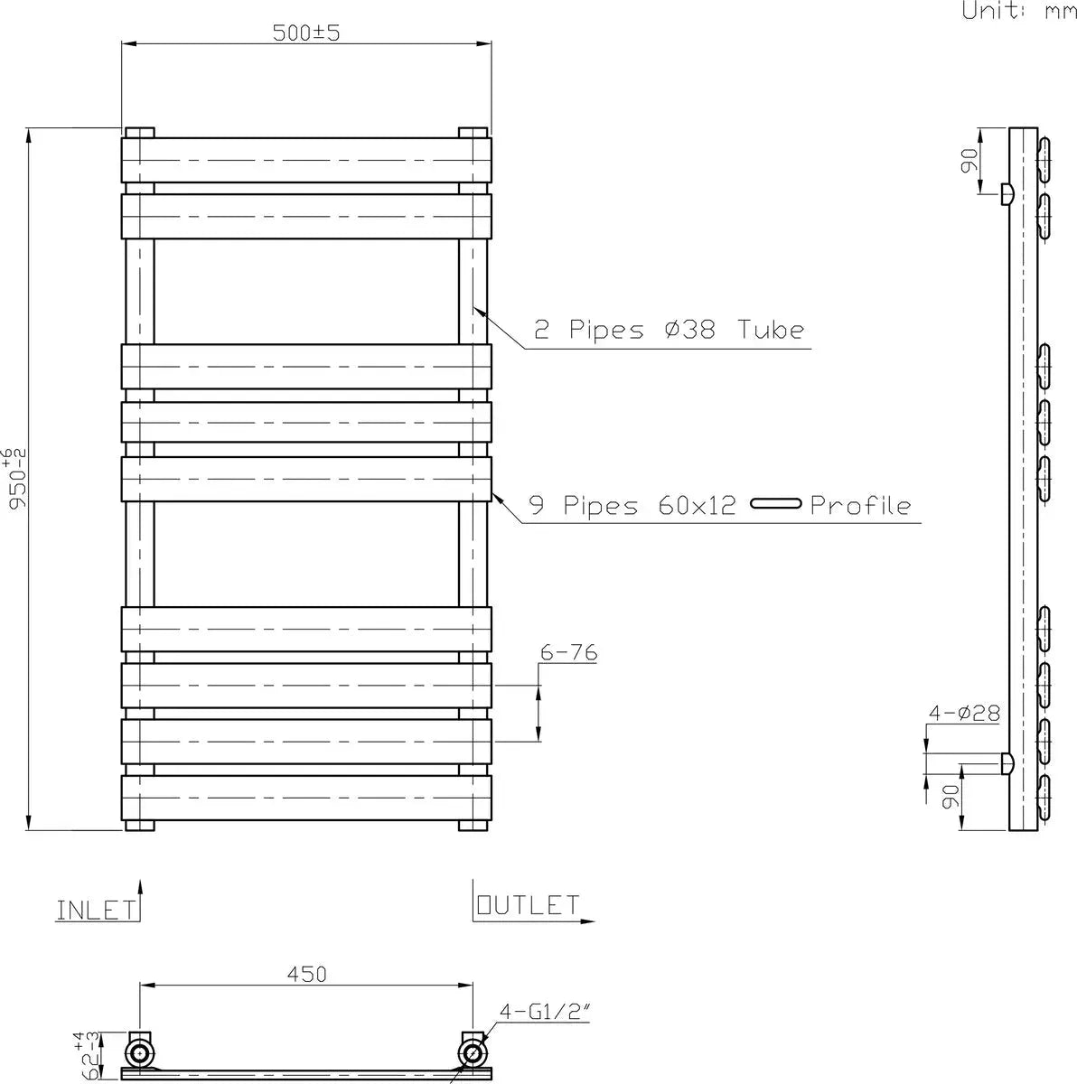 Rapallo - Flat panel heated towel rail chrome