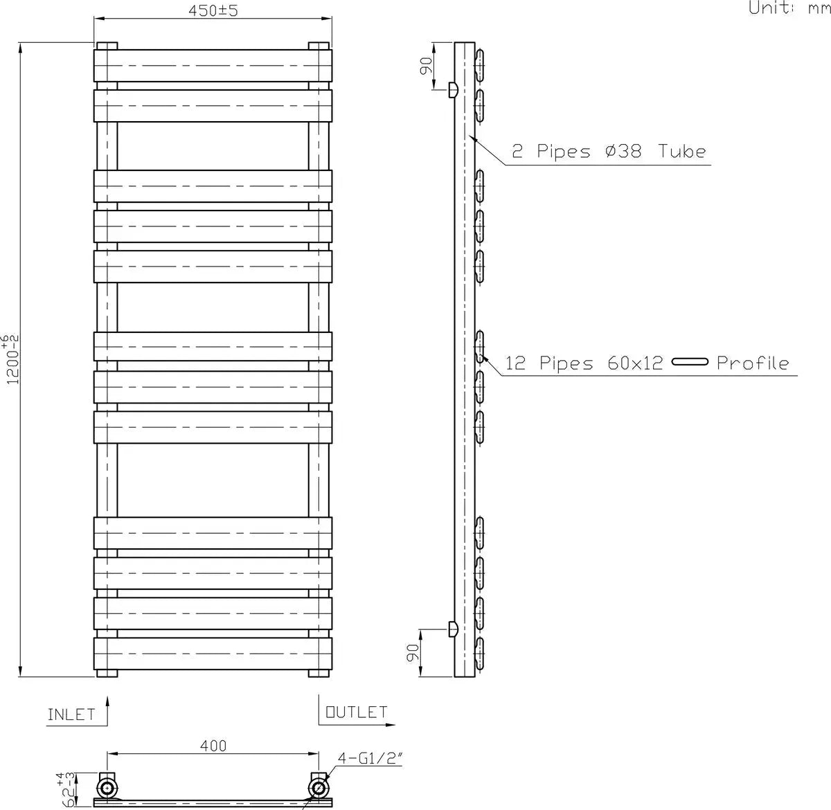 Rapallo - Flat panel heated towel rail chrome