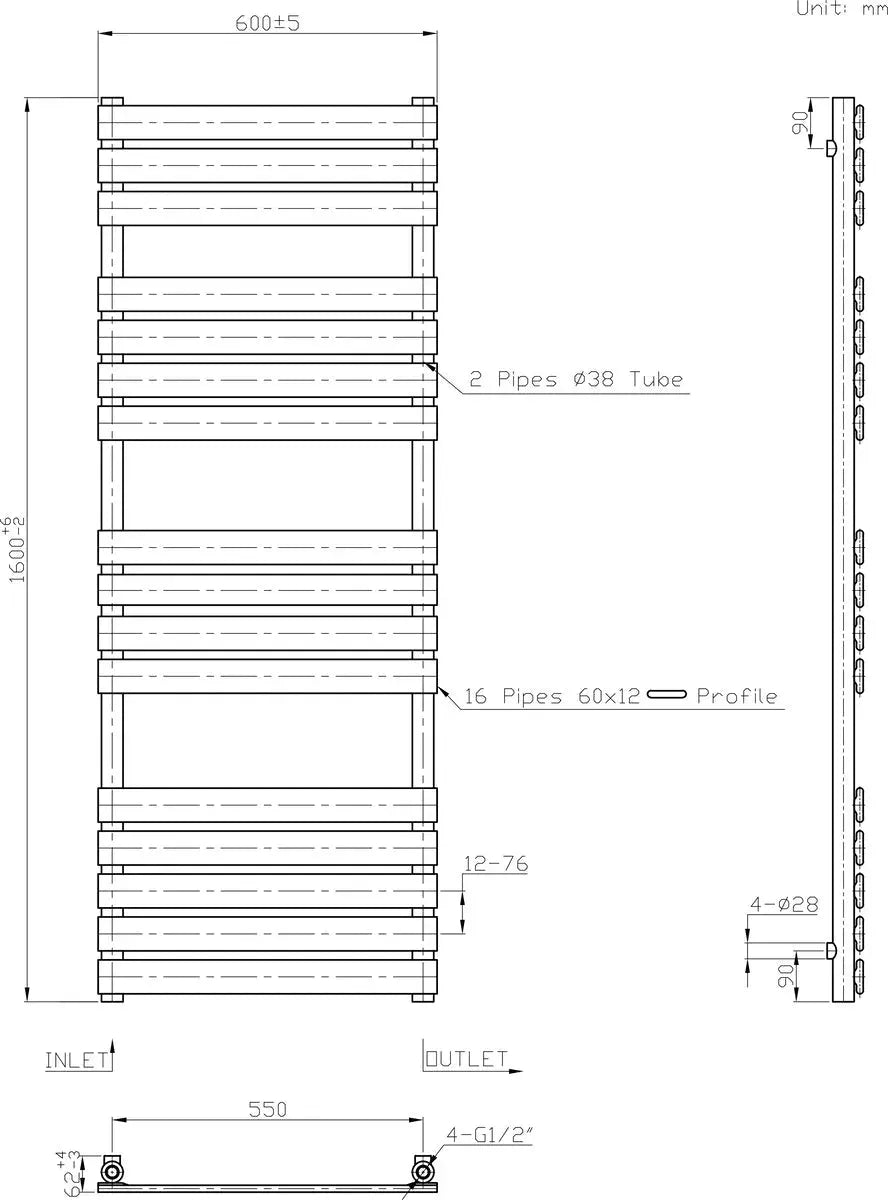 Rapallo - Flat panel heated towel rail chrome