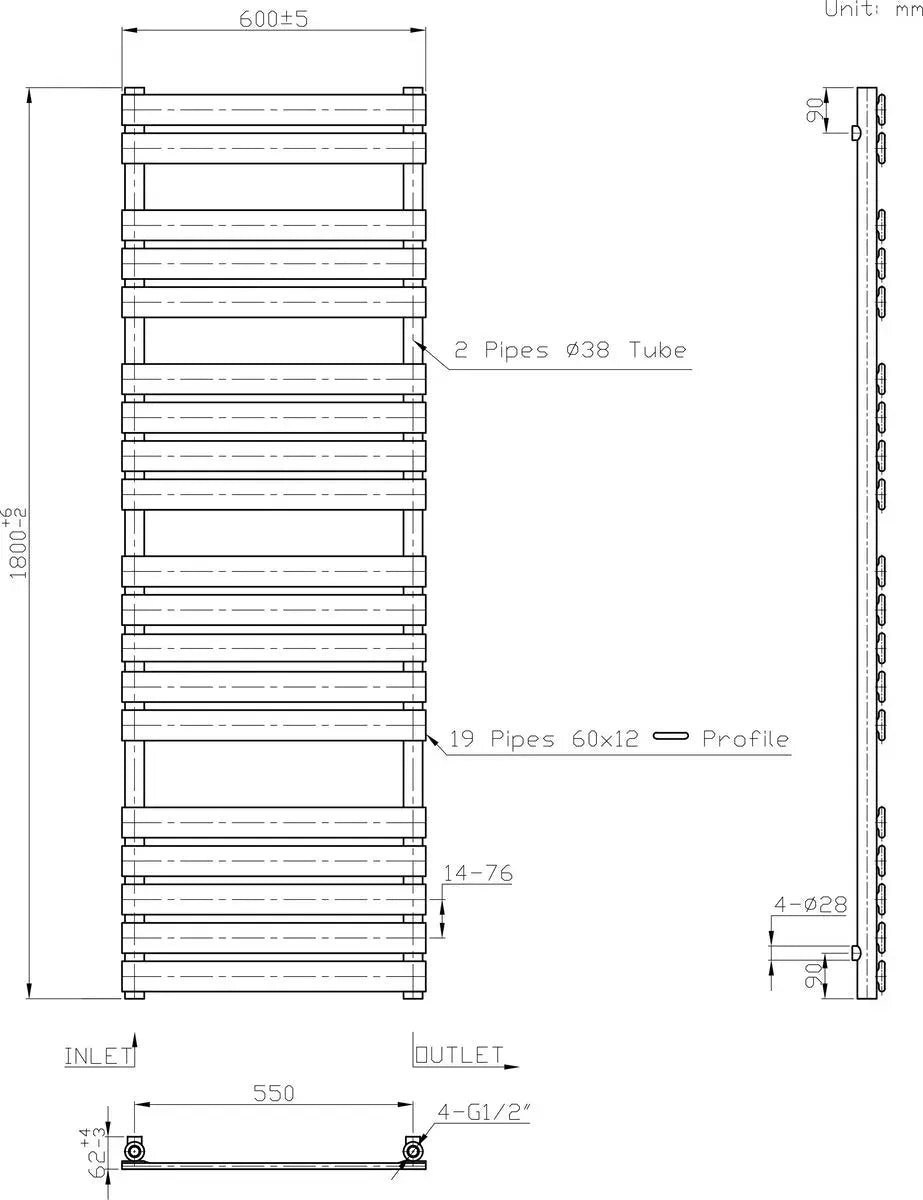 Rapallo - Flat panel heated towel rail chrome