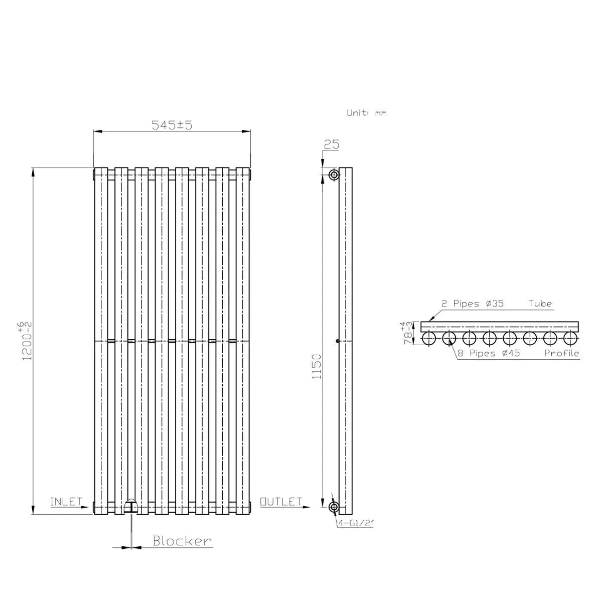 Comiso - Modern vertical round tube radiator white