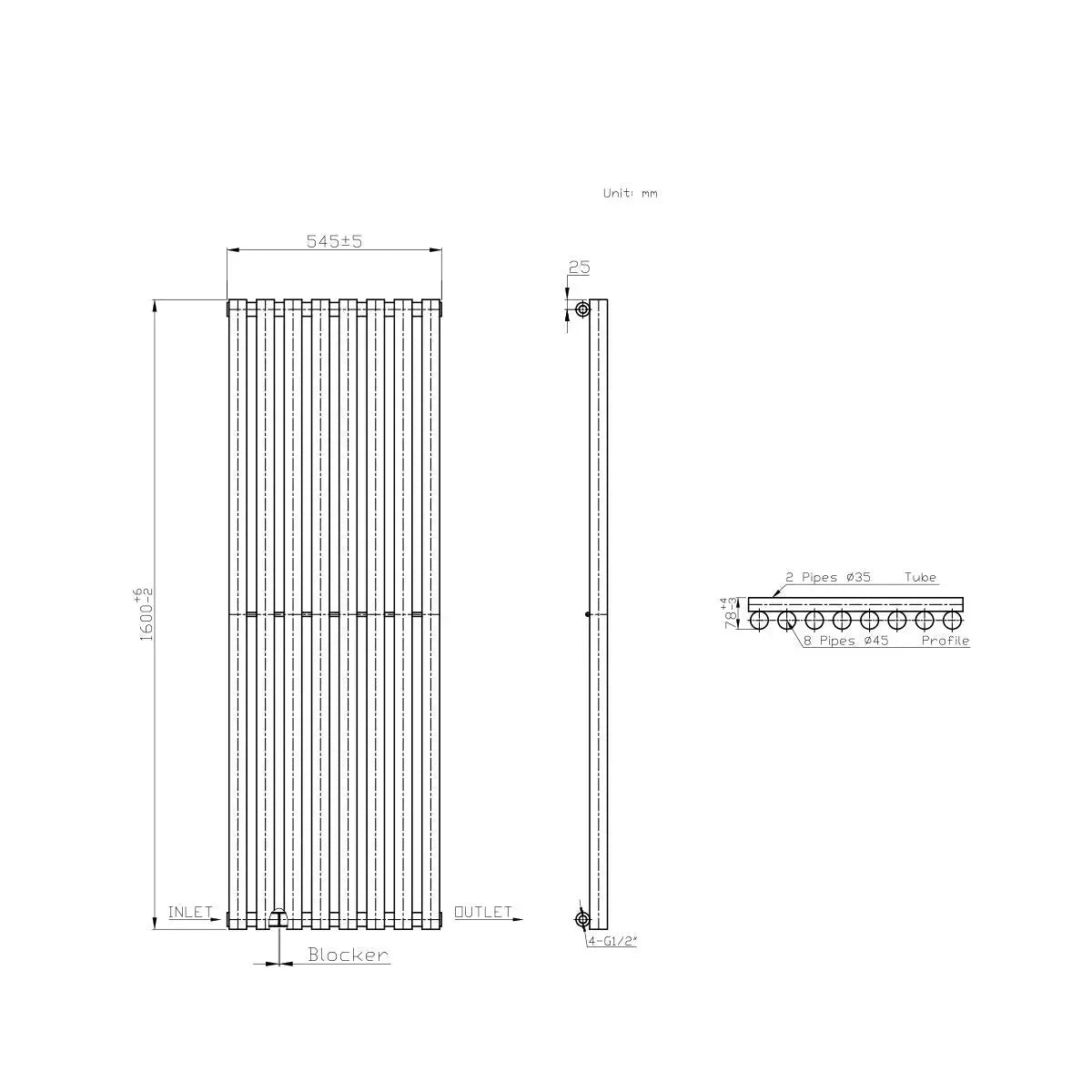 Comiso - Modern vertical round tube radiator white