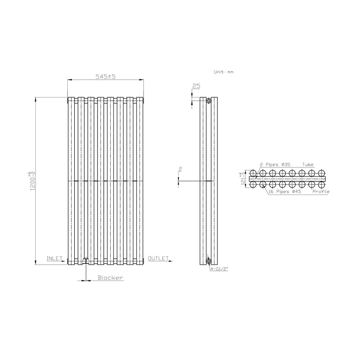 Comiso - Modern vertical round tube radiator white