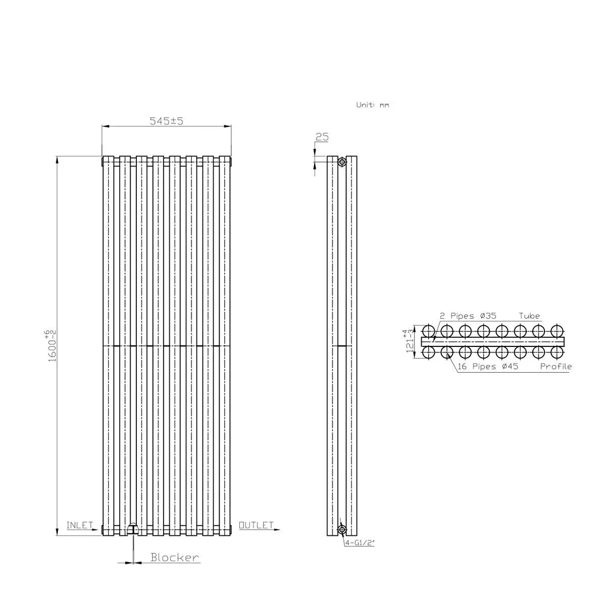 Comiso - Modern vertical round tube radiator white