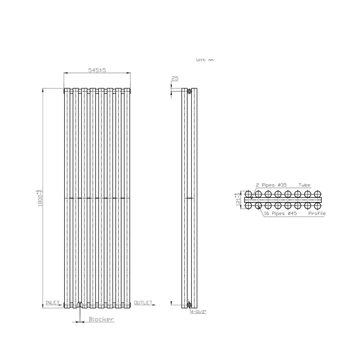 Comiso - Modern vertical round tube radiator white