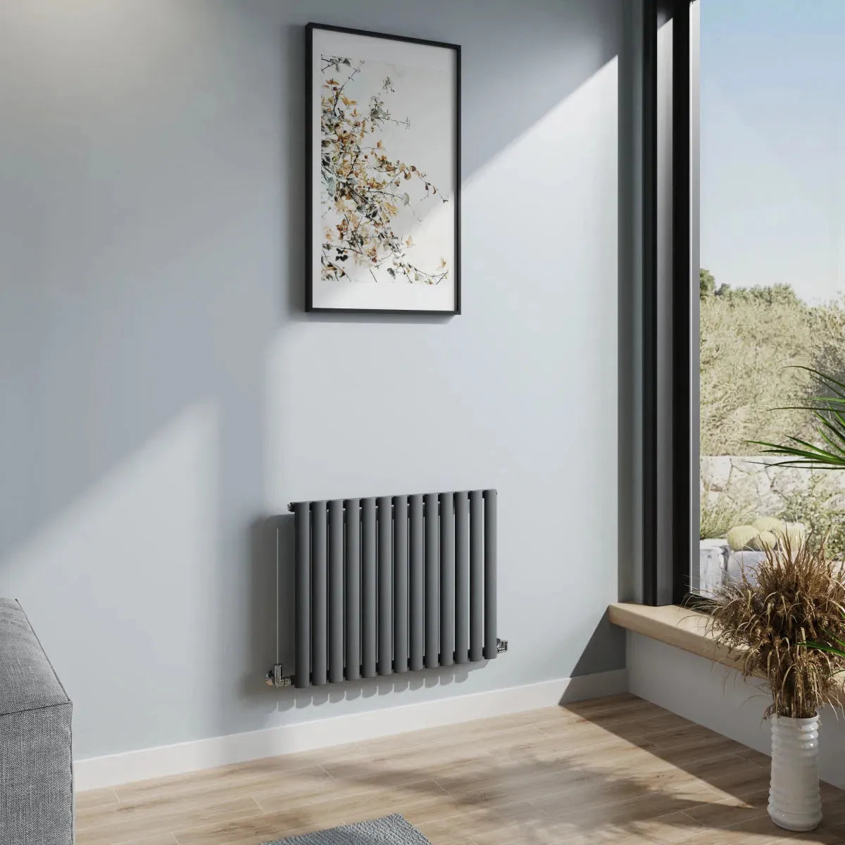 Cuneo - Modern horizontal oval tube radiator anthracite