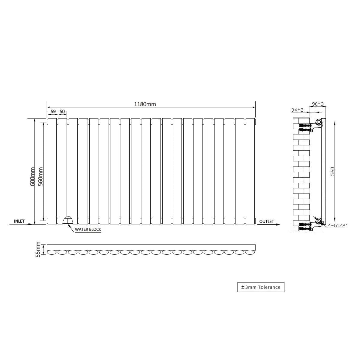 Cuneo - Modern horizontal oval tube radiator anthracite