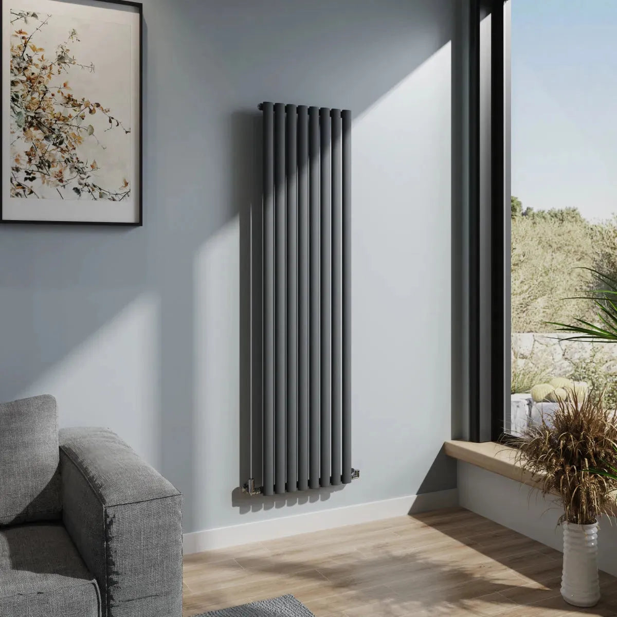 Cuneo - Modern vertical oval tube radiator anthracite