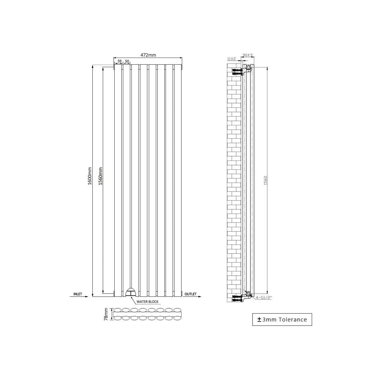 Cuneo - Modern vertical oval tube radiator anthracite