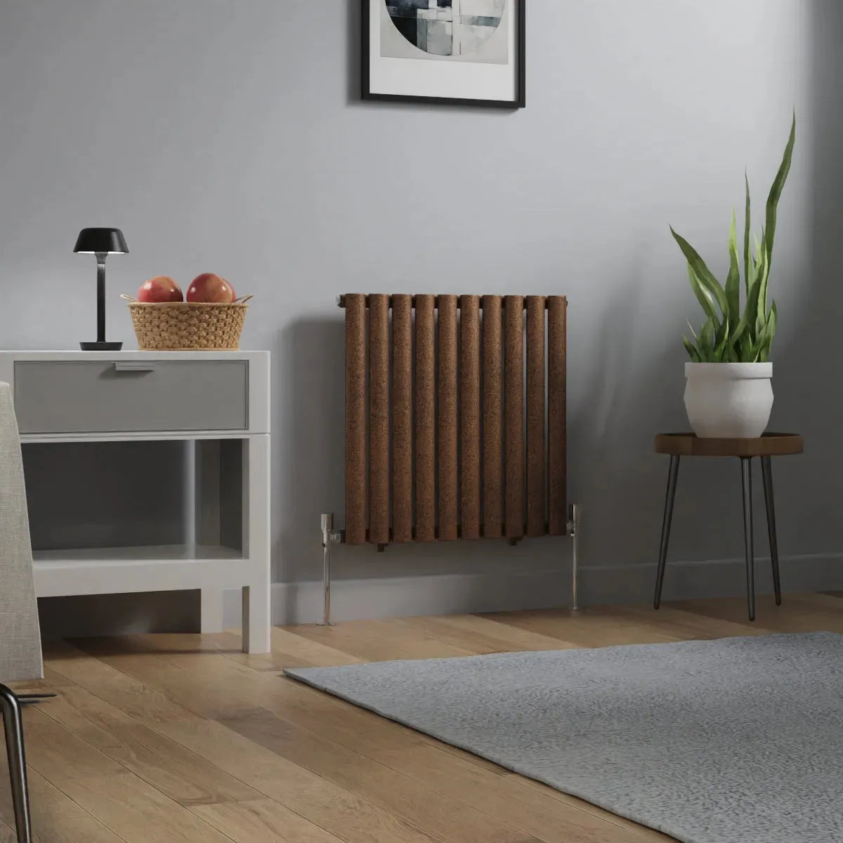 Cuneo - Modern horizontal oval tube radiator blackened copper