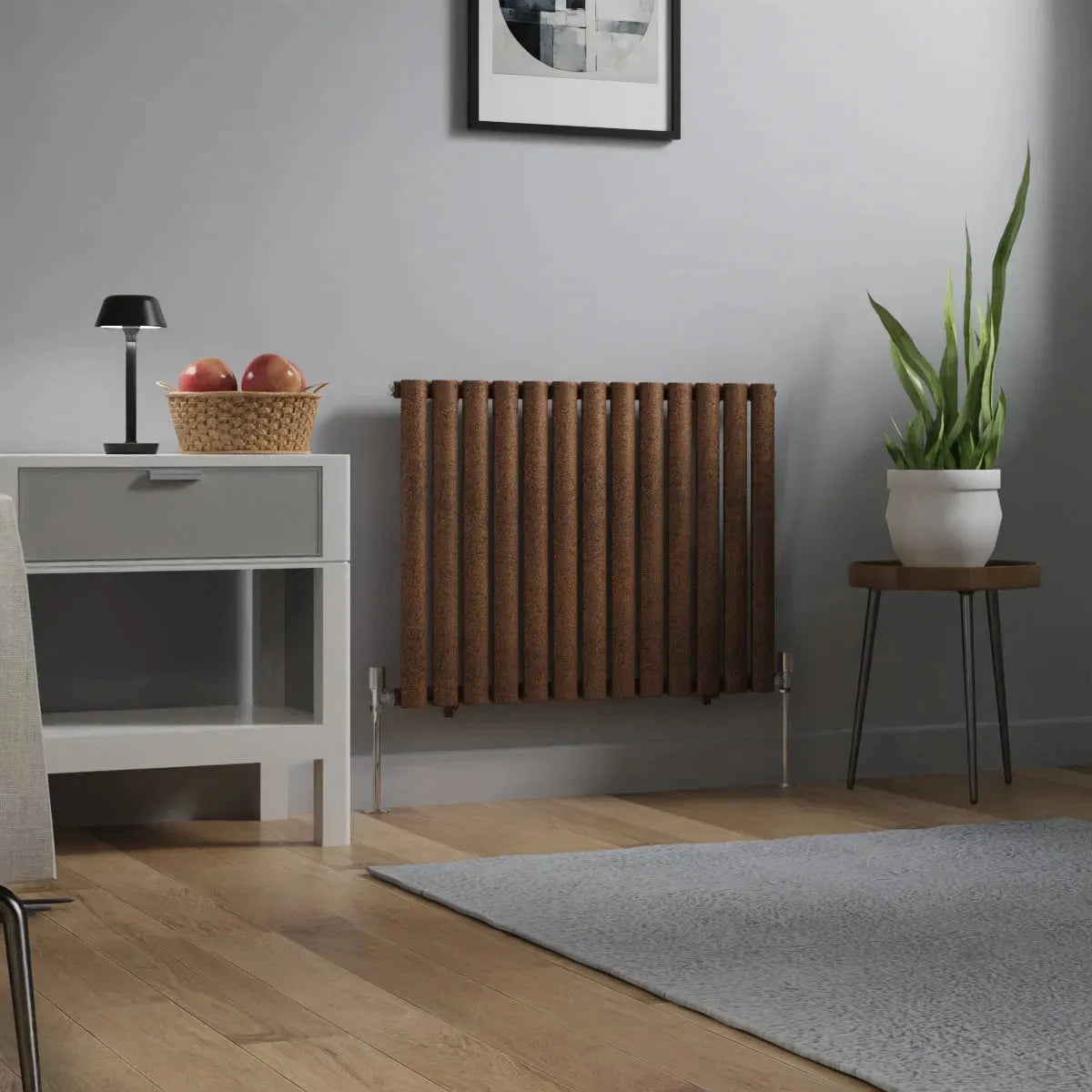 Cuneo - Modern horizontal oval tube radiator blackened copper