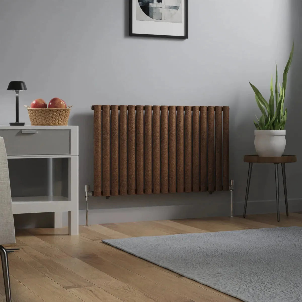 Cuneo - Modern horizontal oval tube radiator blackened copper