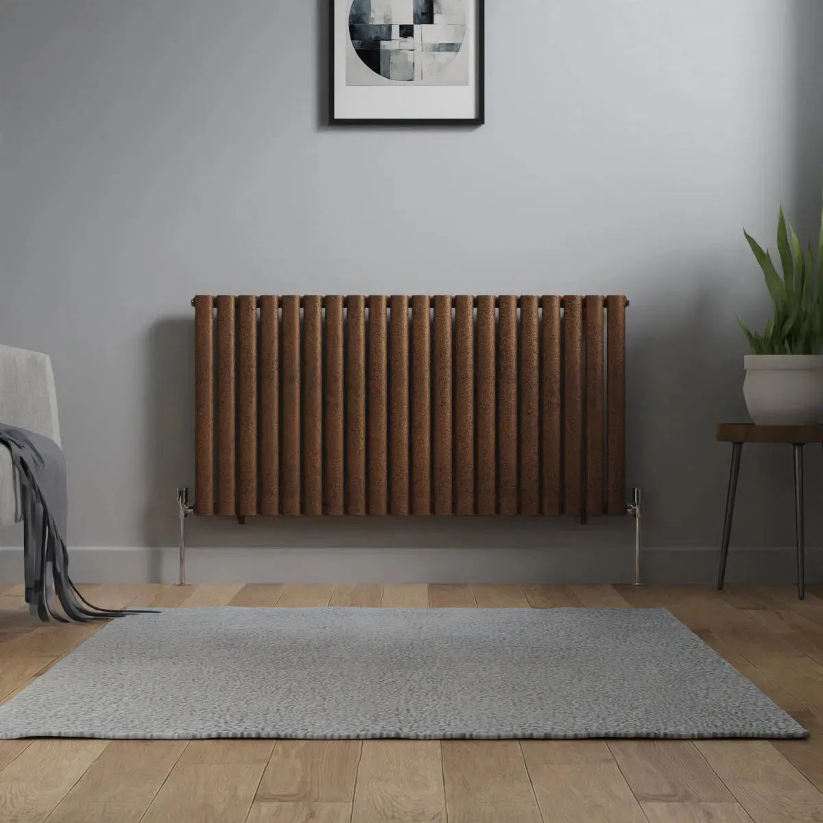 Cuneo - Modern horizontal oval tube radiator blackened copper