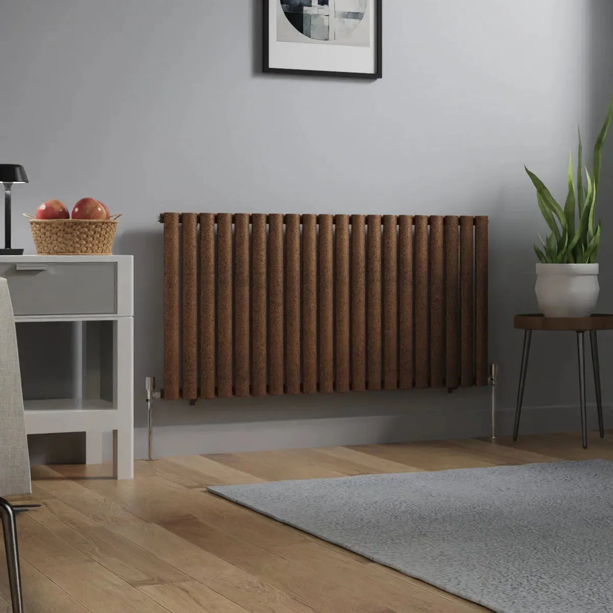 Cuneo - Modern horizontal oval tube radiator blackened copper