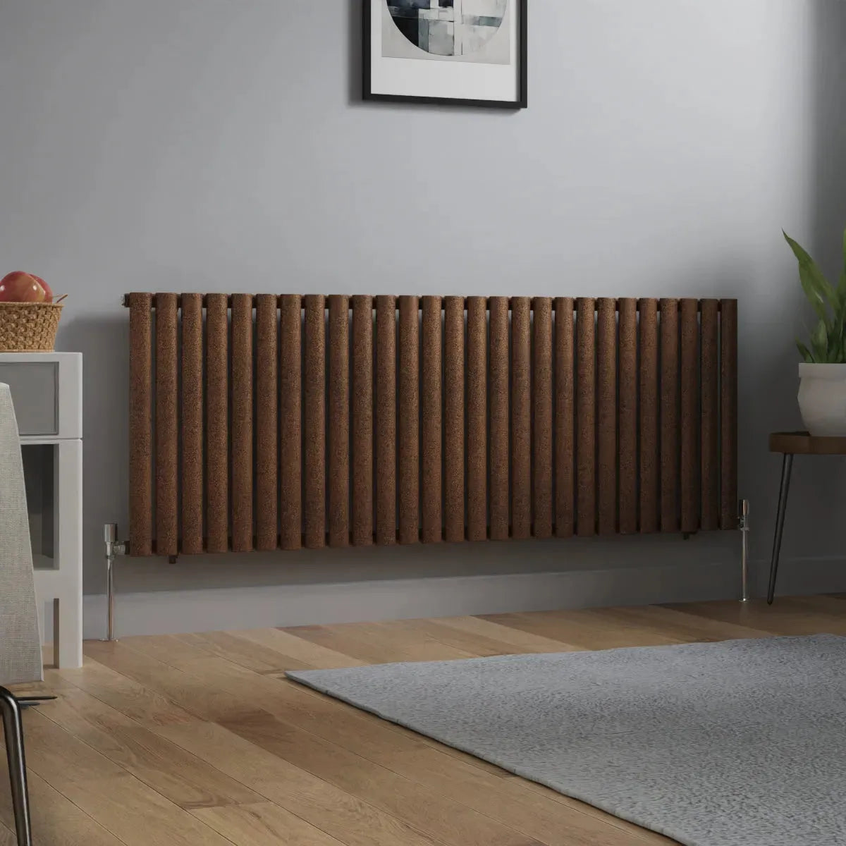 Cuneo - Modern horizontal oval tube radiator blackened copper