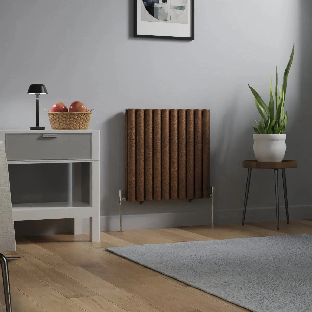 Cuneo - Modern horizontal oval tube radiator blackened copper