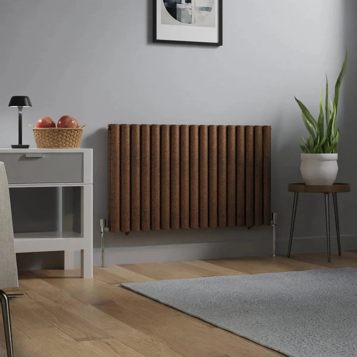 Cuneo - Modern horizontal oval tube radiator blackened copper