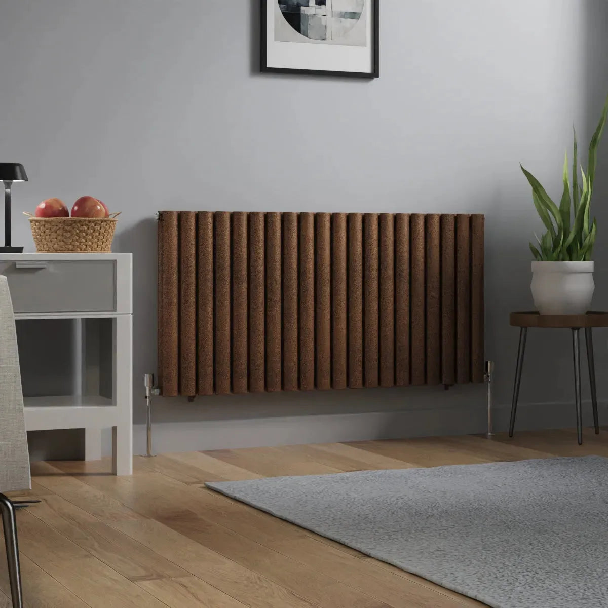 Cuneo - Modern horizontal oval tube radiator blackened copper