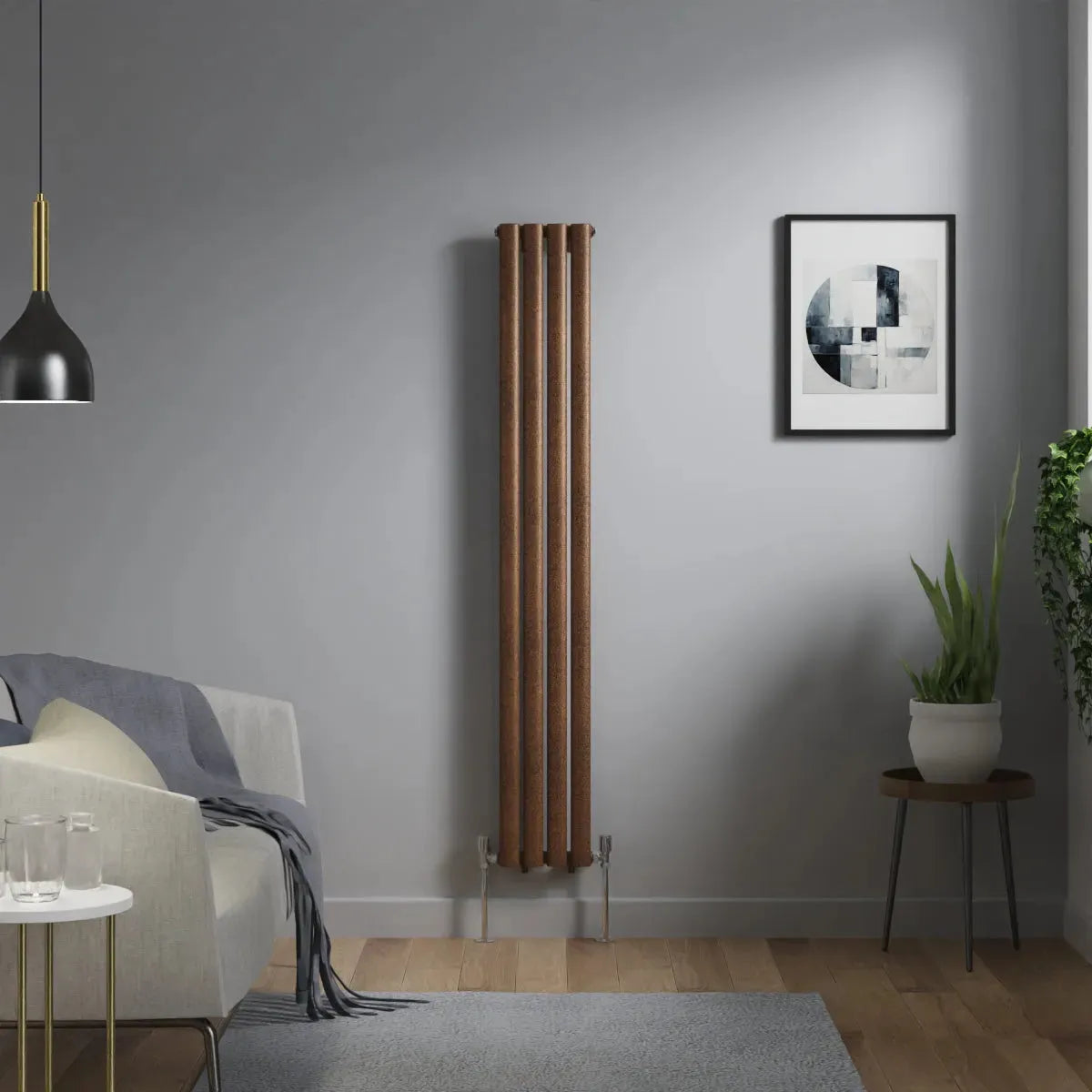 Cuneo - Modern vertical oval tube radiator blackened copper