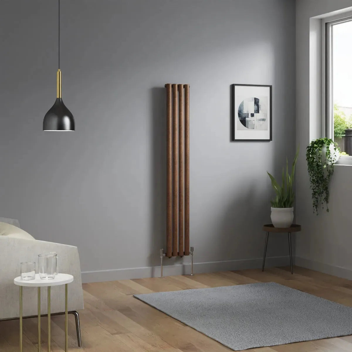 Cuneo - Modern vertical oval tube radiator blackened copper