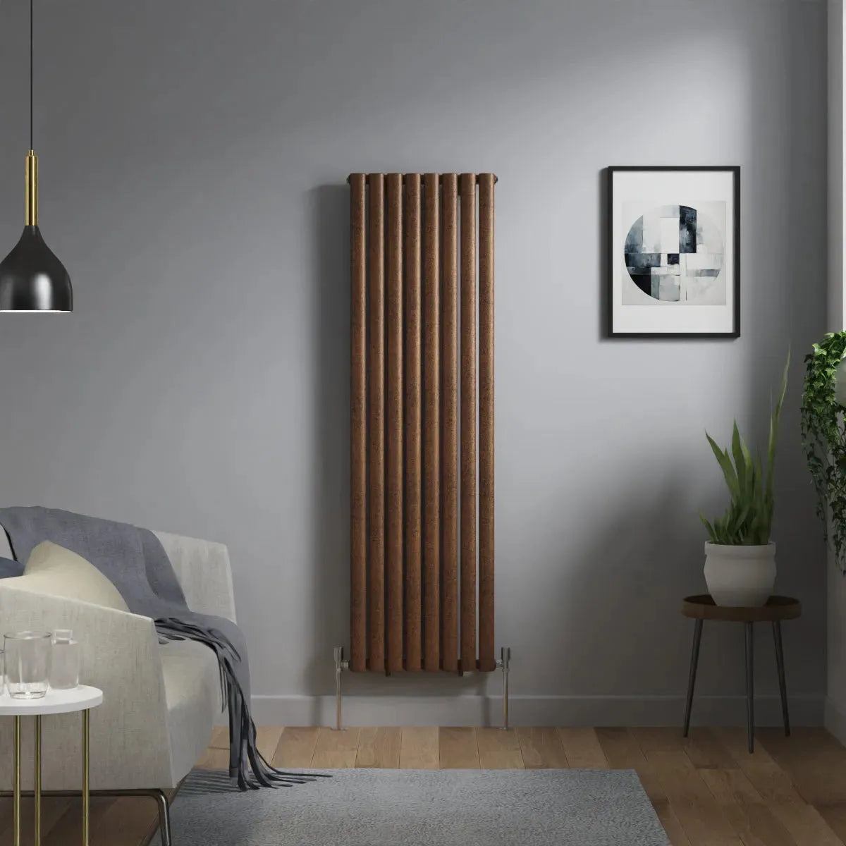 Cuneo - Modern vertical oval tube radiator blackened copper