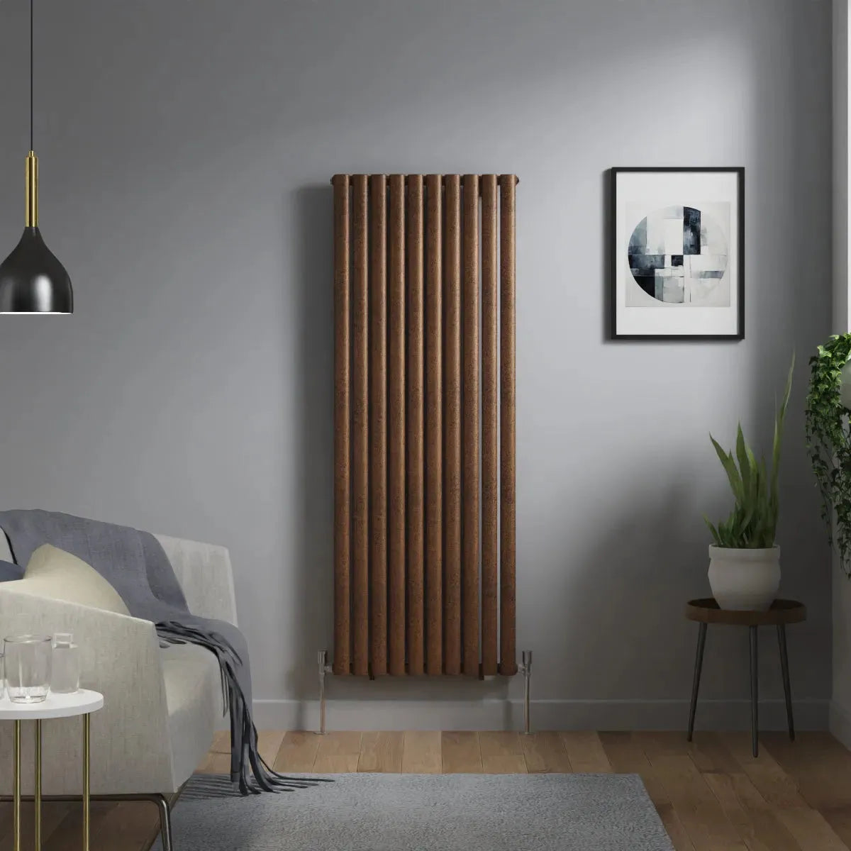 Cuneo - Modern vertical oval tube radiator blackened copper