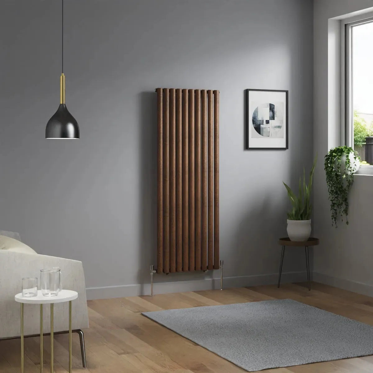 Cuneo - Modern vertical oval tube radiator blackened copper