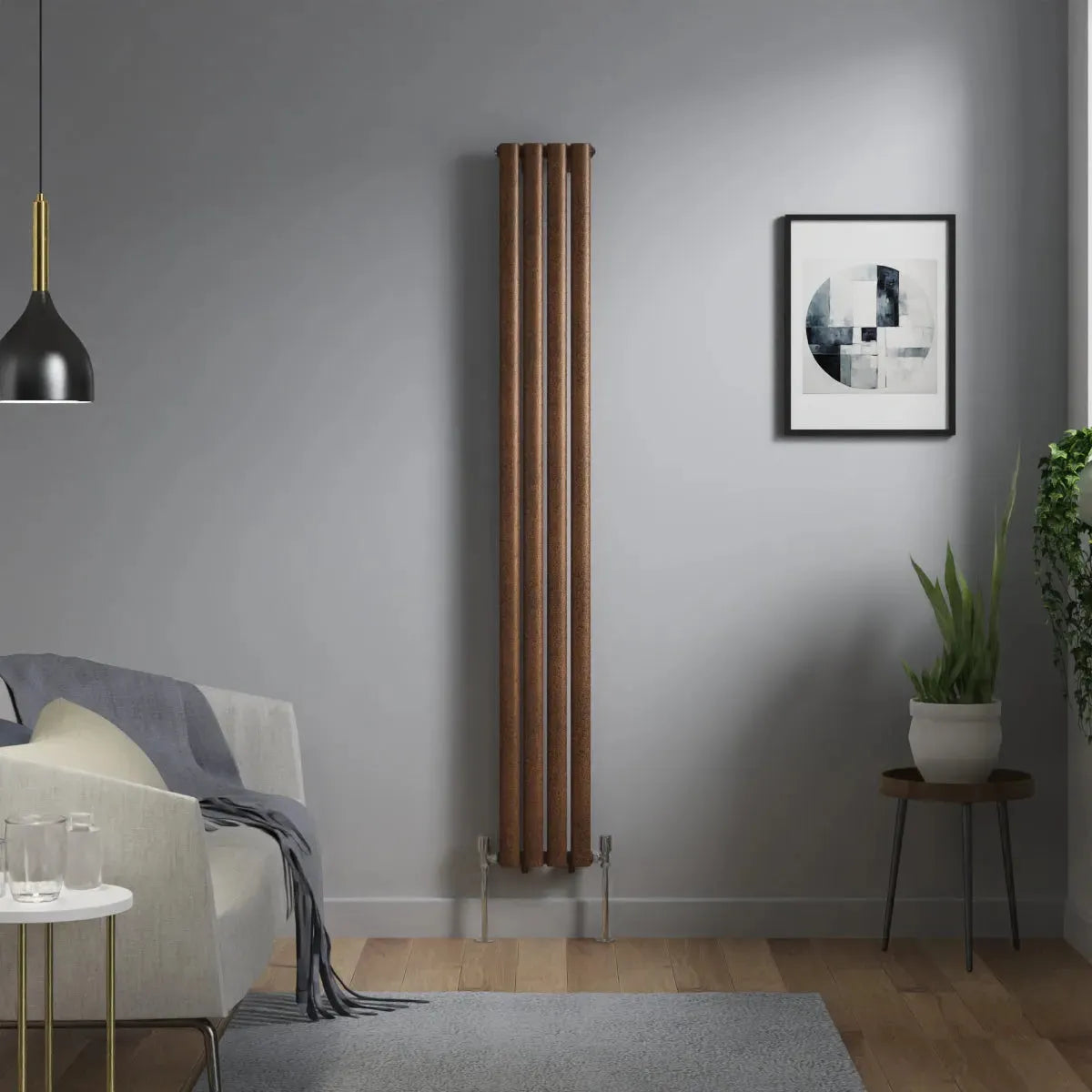 Cuneo - Modern vertical oval tube radiator blackened copper